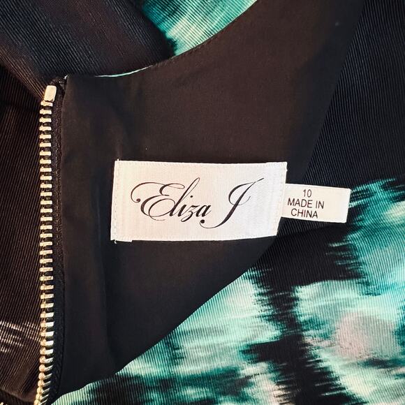 NORDSTROM ELIZA J NEW Tiered Ruffle Black & Green Floral Print Dress – Size 10 - Picture 5 of 10